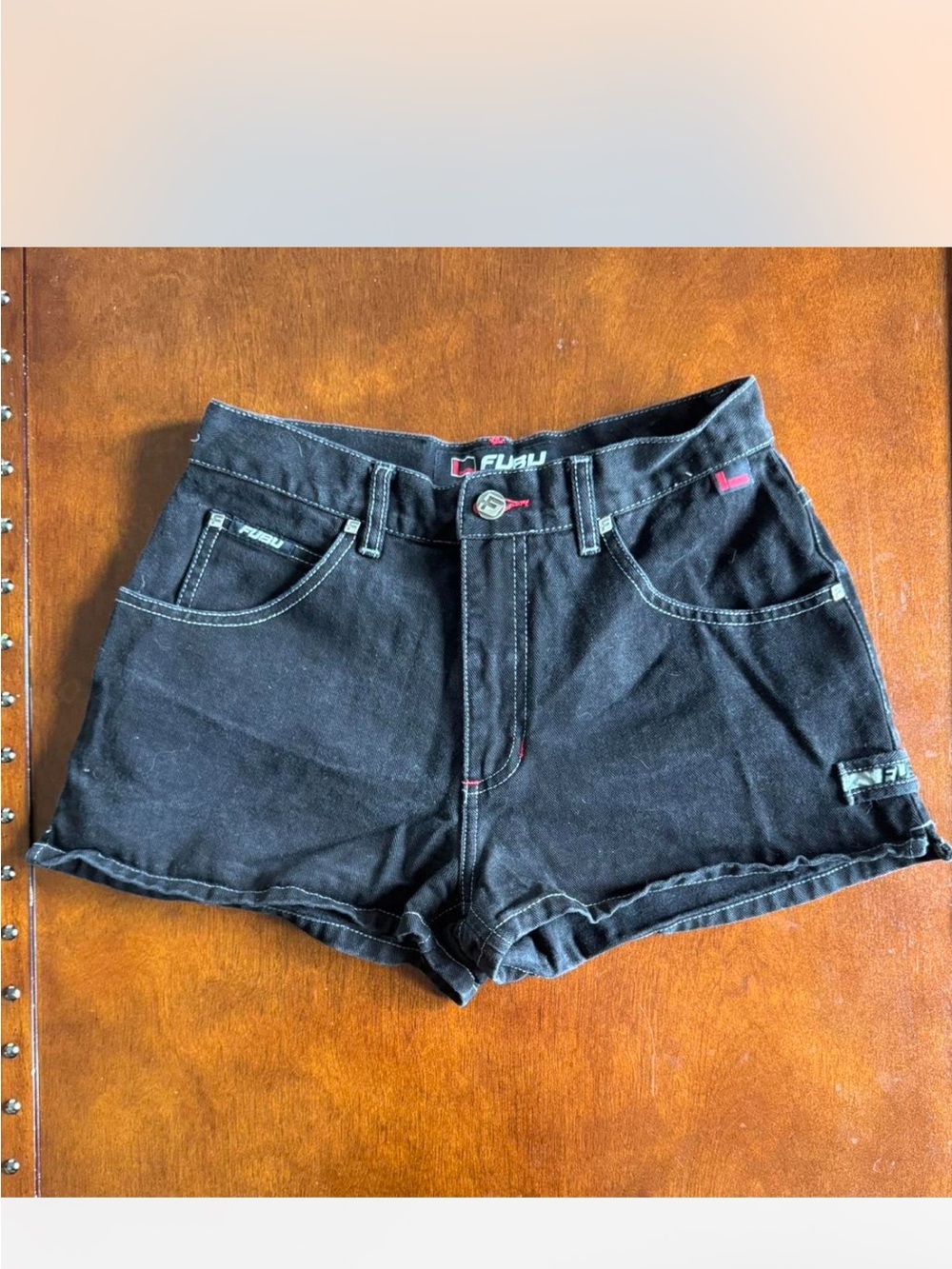 FUBU high waisted black denim shorts Size 7/8